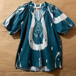 Tuckernuck | Sheridan French Dana Blouse Linen Ikat Print Popover Top Size M